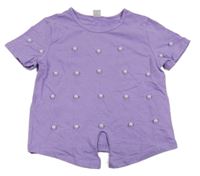 Fialové tričko s perlami Shein