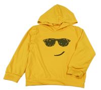 Žlutá lehká mikina se smajlíkem a kapucí 