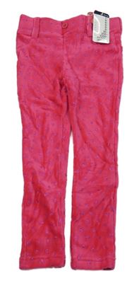 Nové - Růžové žebrované sametové tregíny se srdíčky 