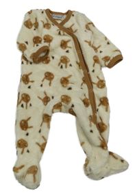 Smetanovo-hnědý plyšový overal s králíčky Ergee