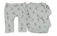 Nové - 2set - Šedé melírované body s dalmatiny + legíny Disney