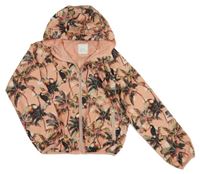 Lososová šusťáková květovaná jarní bunda s tukany a kapucí Next