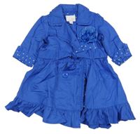 Modrý plátěný jarní kabát s páskem a 3D květem Next