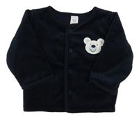 Tmavomodrá sametová propínací zateplená mikina s medvídkem C&A