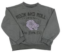 Antracitová mikina s nápisy a květy C&A