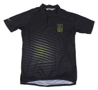 Černo-žluté sportovní tričko s pruhy a nápisem 
