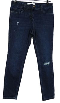 Dámské tmavomodré skinny rifle s dírami Next 