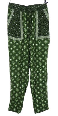 Dámské khaki vzorované volné kalhoty Monsoon