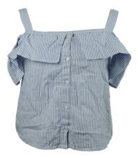 Dámská modro-bílá pruhovaná crop halenka s volnými ramenyPimkie 