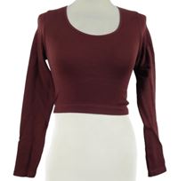 Dámské vínové žebrované elastické crop triko Primark 