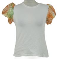 Dámské bílé tričko s květovanými rukávy 