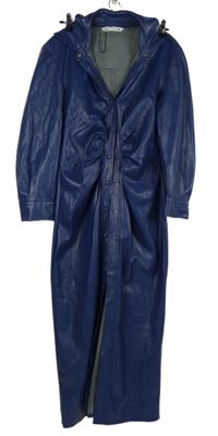 Dámské tmavomodré koženkové košilové midi šaty Zara 