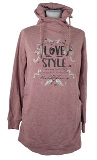 Dámská starorůžová těhotenská mikina s nápisy a kapucí Gina 