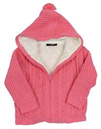 Neonově růžový žinylkový zateplený propínací svetr s kapucí George