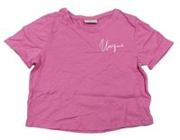 Růžové crop tričko s nápisem Matalan