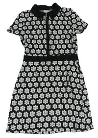 Černé květinové úpletové šaty s límečkem Matalan