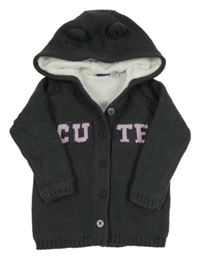 Tmavošedý podšitý propínací svetr s nápisem a kapucí Lupilu