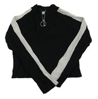 Černo-šedý žebrovaný crop svetr H&M