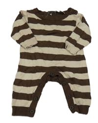 Hnědo-béžový pruhovaný úpletový overal 