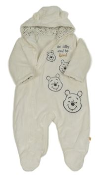 Bílá plyšová zateplená kombinéza s medvídkem Pů a kapucí zn. Disney