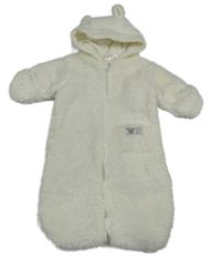 Bílý chlupatý podšitý spací pytel/fusak s nášivkou a kapucí Ergee