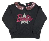 Antracitová mikina s nápisem a límečkem z flitrů Barbie