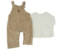 2set- béžové sametové laclové kalhoty s čumáčkem+ bílé triko Next