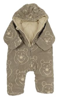 Béžová fleecová zateplená kombinéza s medvědy a kapucí George