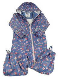 Modrá květinová nepromokavá kombinéza s kapucí Lupilu
