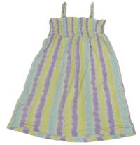 Žluto-mintovo-fialové pruhované bavlněné šaty Seasons