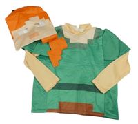Kostým - 2 set - zeleno-oranžové triko + maska Minecraft 