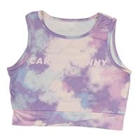 Lilla-světlerůžový sportovní crop top s nápisem