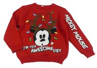 Červený svetr s Mickeym a světýlky Disney