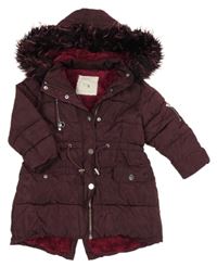Vínová šusťáková zimní parka s kožešinou a kapucí Matalan