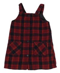 Červeno-tmavomodré kostkované vlněné šaty F&F