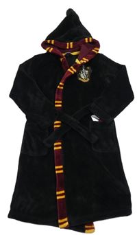 Černý chlupatý župan s pruhovaným lemem a kapucí - Harry Potter 