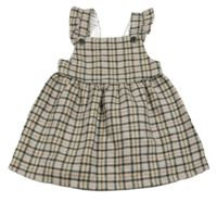 Béžovo-černo-růžové kostkované vlněné šaty F&F