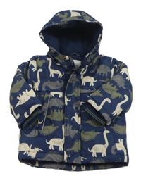 Tmavomodrá šusťáková zimní bunda s dinosaury a kapucí Primark