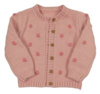 Světlerůžový propínací svetr s 3D puntíky Nutmeg