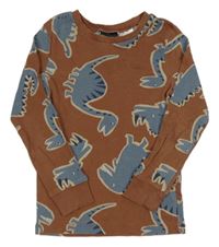 Hnědé pyžamové triko s dinosaury H&M