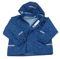 Tmavomodrá šusťáková nepromokavá bunda s lodičkami a vlnkami a odepínací kapucí impidimpi