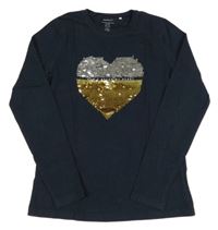 Tmavomodré triko se srdcem z flitrů Name it