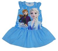 Modré šaty s tylem a volánky - Ledové království 