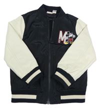 Černo-smetanový šusťákovo/koženkový zateplený bomber s Mickeym Disney