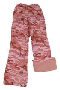 Růžové army šusťákové zateplené kalhoty