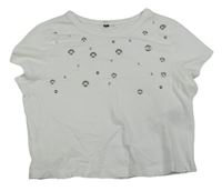 Bílé crop tričko se cvočky H&M