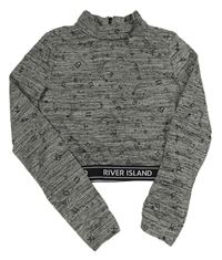 Tmavošedé melírované sportovní crop triko s logy River Island 
