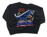 Černá mikina s dinosaurem z flitrů F&F