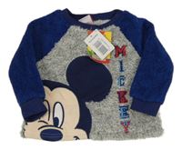 Nové - Šedo-tmavomodrá chlupatá mikina s Mickeym Disney