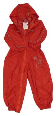 Červená šusťáková funkční kombinéza s proužky a kapucí Regatta 